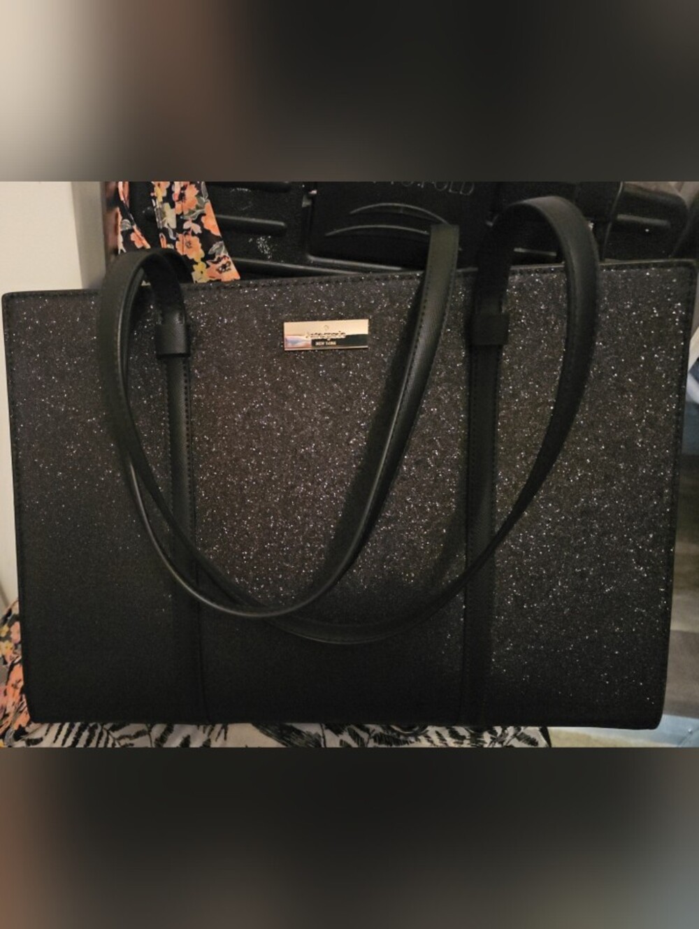 Sparkle Kate Spade Tote Bag with Long Straps - Black